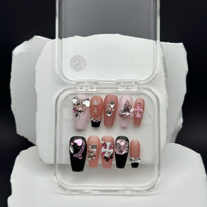 Black Pink Love Bunny Press On Nails