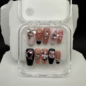 Black Pink Love Bunny Press On Nails